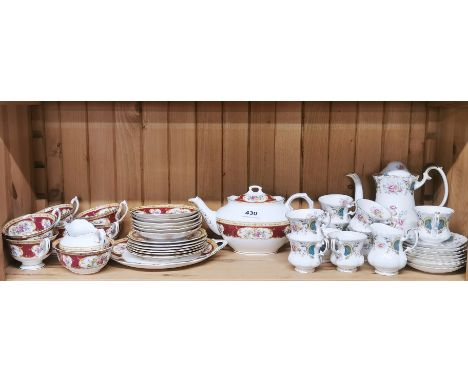 A Royal Albert Lady Hamilton pattern tea set together with Royal Albert Berkeley pattern coffee set. A/F to coffee pot lid.