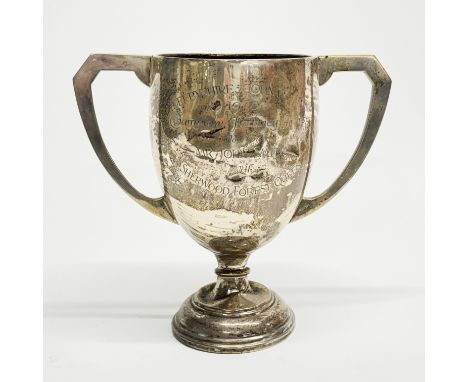 A heavy hallmarked silver trophy for 1970, H. 18cm, approx. 430gr.&nbsp;