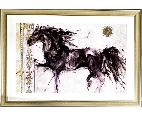 A large contemporary framed print on board, glazed, 94 x 125cm.