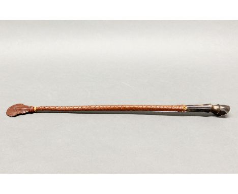 A carved horn horses hoof riding crop containing a toledo blade, L. 52cm.