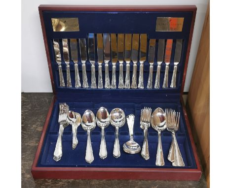 A cased silver plated cutlery set.