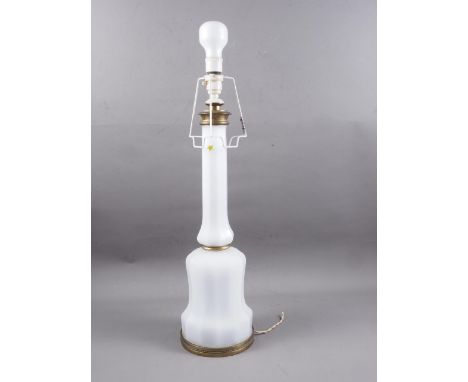 A 19th century faceted white glass table lamp with brass circular base, 24" highCondition:Some surface scratches to the glass