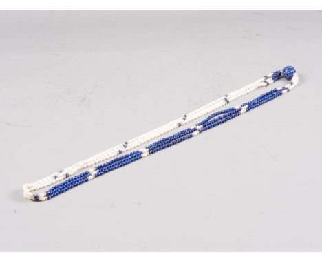 A lapis, cultured pearl and gilt bead necklace 