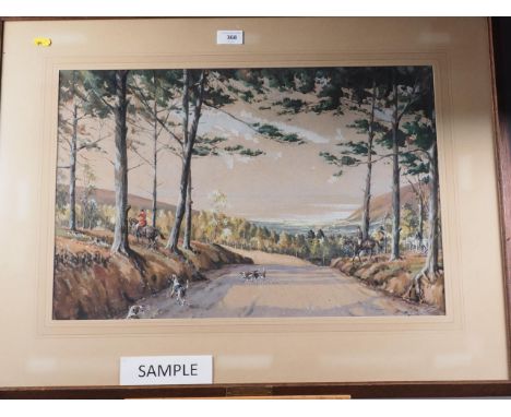 Graham Smith: watercolours, "The Heythrop Going Away from Blenheim Park" hunting scene, 11" x 14 1/2", two other similar wate