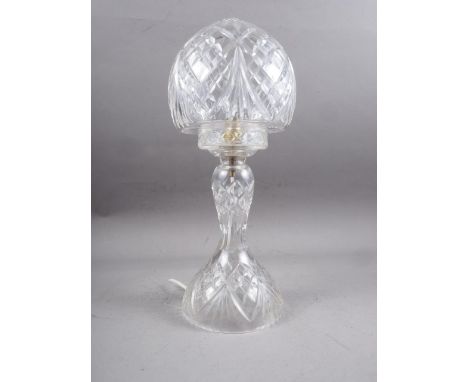 A cut clear glass two-section table lamp, 15 1/2" high 