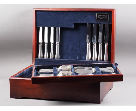 A Carrs "Old English" silver table service for eight with silver handled table and dessert knives (one fork missing), 125oz t