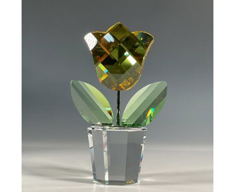 This adorable yellow, green, and translucent potted tulip figurine will make a cheerful addition to any office or home. Lead 