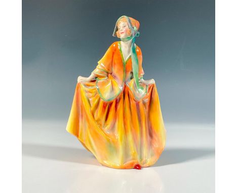 Leslie Harradine. Designed and colored in lovely yellow, orange and green dress with jacket and matching bonnet. Royal Doulto