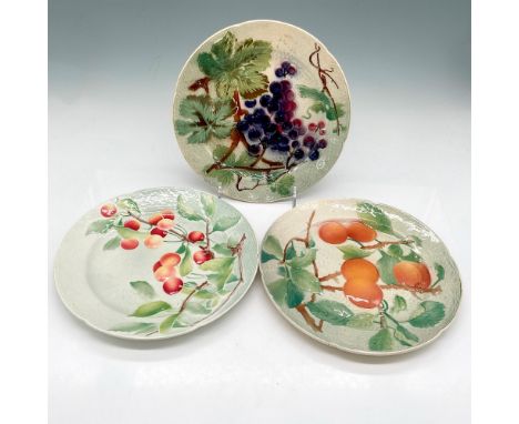 Simple earthenware design from early 1900's of grape, peaches and cherries on center of plate. K&amp;G St. Clements France De