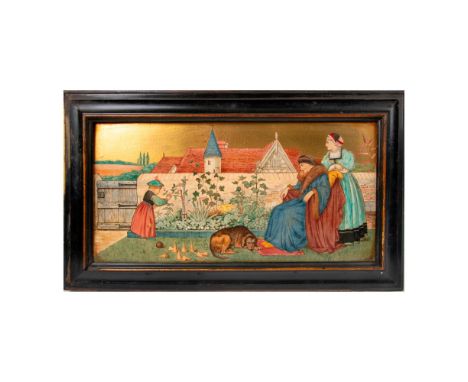 Titled Sans Everything, from a rare series The Seven Ages of Man. Ceramic hand painted panel , decorated over glaze in colors
