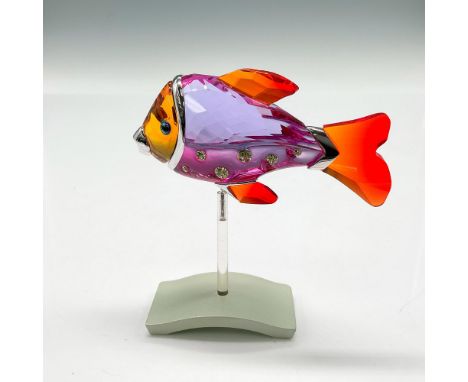 Part of the Exotic Fish and South Sea collection. This multicolored crystal fish has an amber crystal face, fuchsia faceted b