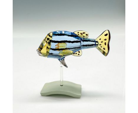 Part of the Exotic Fish and South Sea collection. Colorful figural has light sapphire crystal body with yellow face, fins wit