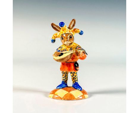 Special edition of 1500; colorway variation figure of a jester playing the mandolin. Yellow and blue coloration. Royal Doulto