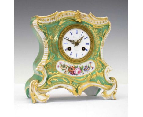 Louis &amp; Mier, Paris - 19th Century French porcelain-cased mantel clock with signed Roman dial, timepiece movement with si