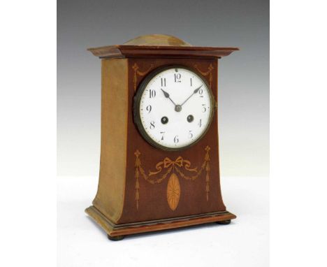 Early 20th Century mantel clock with convex Arabic dial and Samuel Marti two-train gong-striking movement, the case with hump