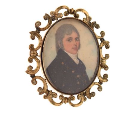 Mid 19th Century oval miniature portrait of a gentleman, the reverse lightly inscribed '1852, AV', 6cm long