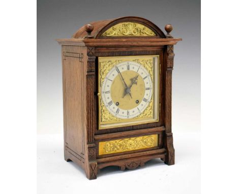 Winterhalder &amp; Hofmeier - German oak-cased bracket clock with Roman chapter ring and matted centre, two-train gong-striki