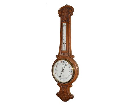 Oak cased aneroid barometer 'S. Jones &amp; Co', Kilburn, 90cm long