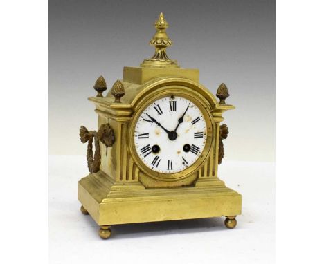 Achille Brocot - Late 19th Century French brass mantel clock with white Roman dial, two-train movement stamepd A B flanking a
