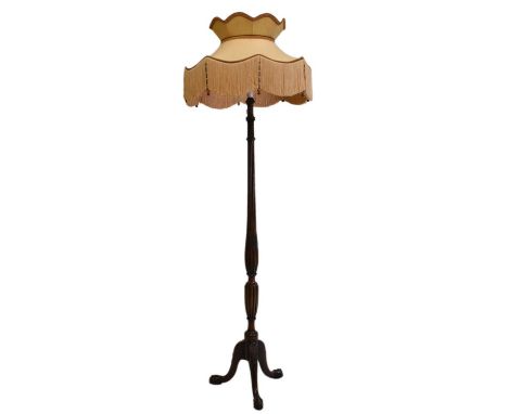 Mahogany standard lamp with carved wheatsheaf decoration, 186cm high