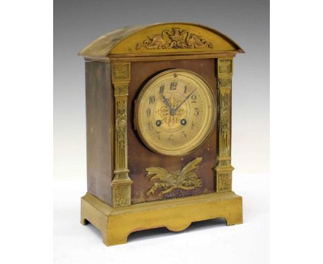 French brass-cased mantel clock , circa 1900 with Arabic chapter ring and two-train gong-striking movement, 28.5cm high