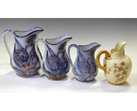 Royal Worcester flatback jug, together with a graduated set of three Victorian relief-moulded jugs, 19cm high and smaller