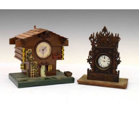 Record - mid 20th Century musical mantel clock in the form of a miniature chalet, the mechanism playing when the hinged roof 