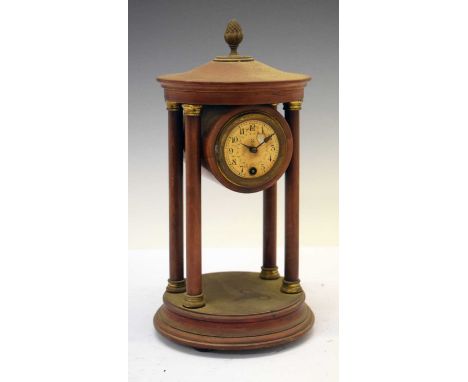 Hamburg American Clock Co - Mantel clock of 'rotunda' or portico form with crossed arrows to Arabic dial, 32cm high