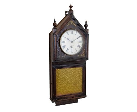 Late 19th Century American wall clock with Roman dial and single-train timepiuece movement, in architectural surround over mo