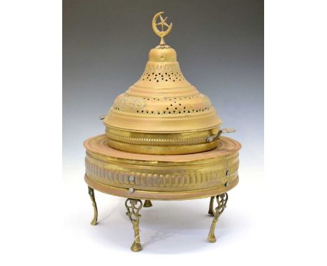 Turkish brass brazier with star and crescent finial, 60cm high