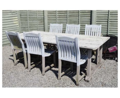 Woodfurn seven-piece garden set, comprising table measuring 251cm x 111cm plus six chairs each with curved slatted back, (7)