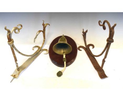 Quantity of castors, cast brass wall mounted bell, lamp mounts, etc.