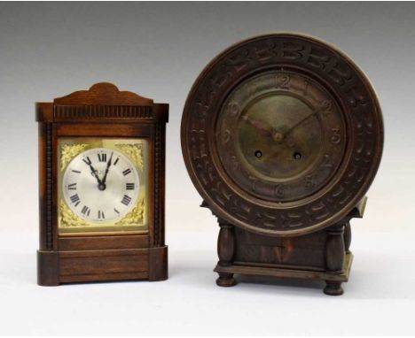 Hamburg American Clock Company - Unusual Arts &amp; Crafts style mantel clock with convex Arabic dial, 26.5cm high, together 