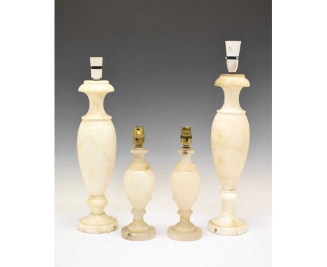 Two pairs of white onyx lamp bases, 44cm &amp; 25cm high