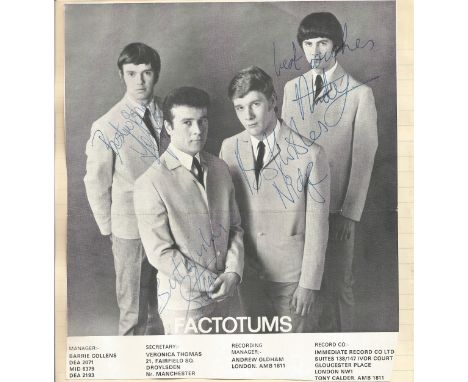 Factotums fully signed 8x6 inch approx black and white vintage magazine photo. All autographs come with a Certificate of Auth