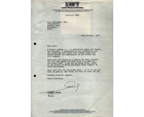 Michael Grade (TV executive) - TLS dated 25/10/78 on LWT headed notepaper congratulating Eric on the Morecambe & Wise ITV deb