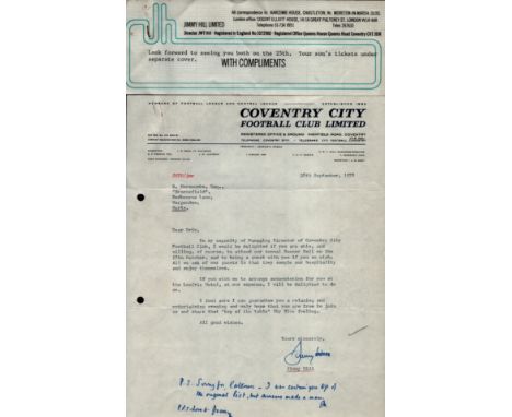 Jimmy Hill (footballer, manager and pundit) - TLS dated 28/9/78 on Coventry City FC headed notepaper in his capacity as Manag