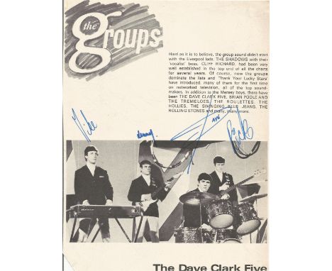 Dave Clark Five (signed by 4) signed 12x8inch approx vintage magazine photo. All autographs come with a Certificate of Authen