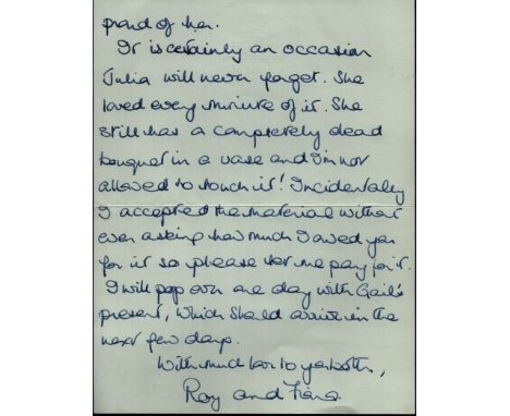 Roy Castle - ALS dated September 10th (n/y) to Eric and Joan following the wedding of their daughter Gail which Castle and hi
