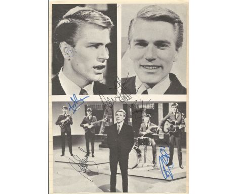 Adam Faith (with 4 unknown) signed 8x6 inch approx black and white vintage magazine photo. All autographs come with a Certifi