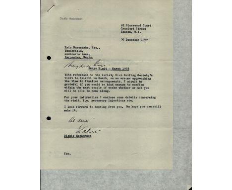 Dickie Henderson (entertainer) - TLS dated 30/12/77 regarding a proposed golfing trip to Kenya being organised by the Variety