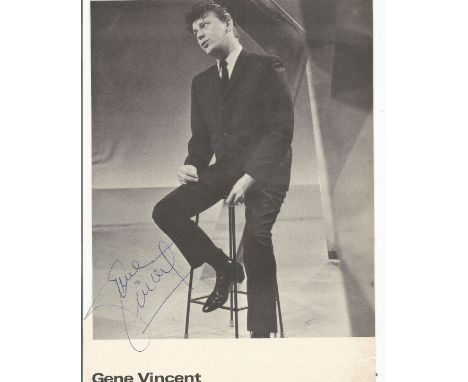 Gene Vincent vintage signed 10x7inch black and white vintage magazine photo. All autographs come with a Certificate of Authen