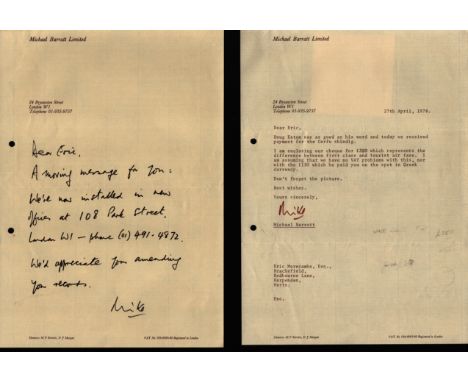Michael Barratt (TV presenter) - undated ALS advising a change of address along with a further TLS dated 27/4/78 refunding pa