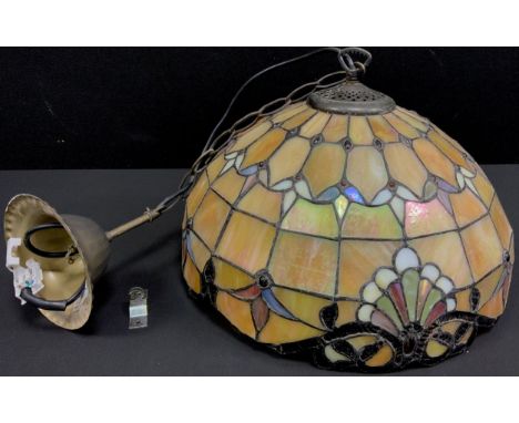 A tiffany style leaded and stained glass light fitting, with floral shade, 40cm diameter 