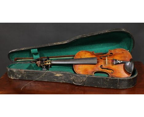 A violin, the two-piece maple back 35.5cm long excluding button, paper label printed Copy of Gio Paolo Maggini, Fecit Dresdae