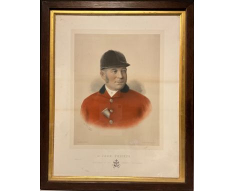 John Fricker, Huntsman to the Tedworth Fox-Hounds, coloured lithograph, dated 1886, 63cm x 70cm 