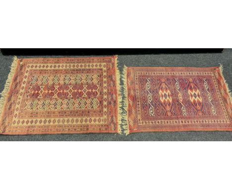 An Afghan type silk and wool mix rug / prayer mat, 118cm x 94cm, hand-knotted, mid 20th century;  another, smaller, (2). 