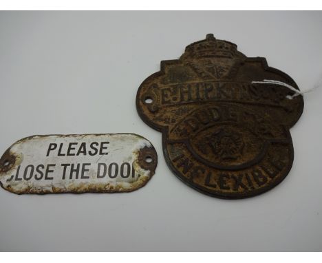 E HIPKINS AND CO DUDLEY INFLEXIBLE METAL SIGN PLUS METAL AND ENAMEL FACED SIGN