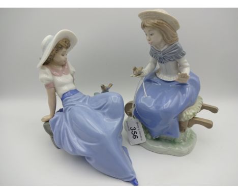 2 LLADRO NAO GIRLS WITH BIRDS