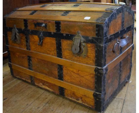 A Victorian dome top trunk, 81 cm wide, and a pine letter box, inscribed G R (2)